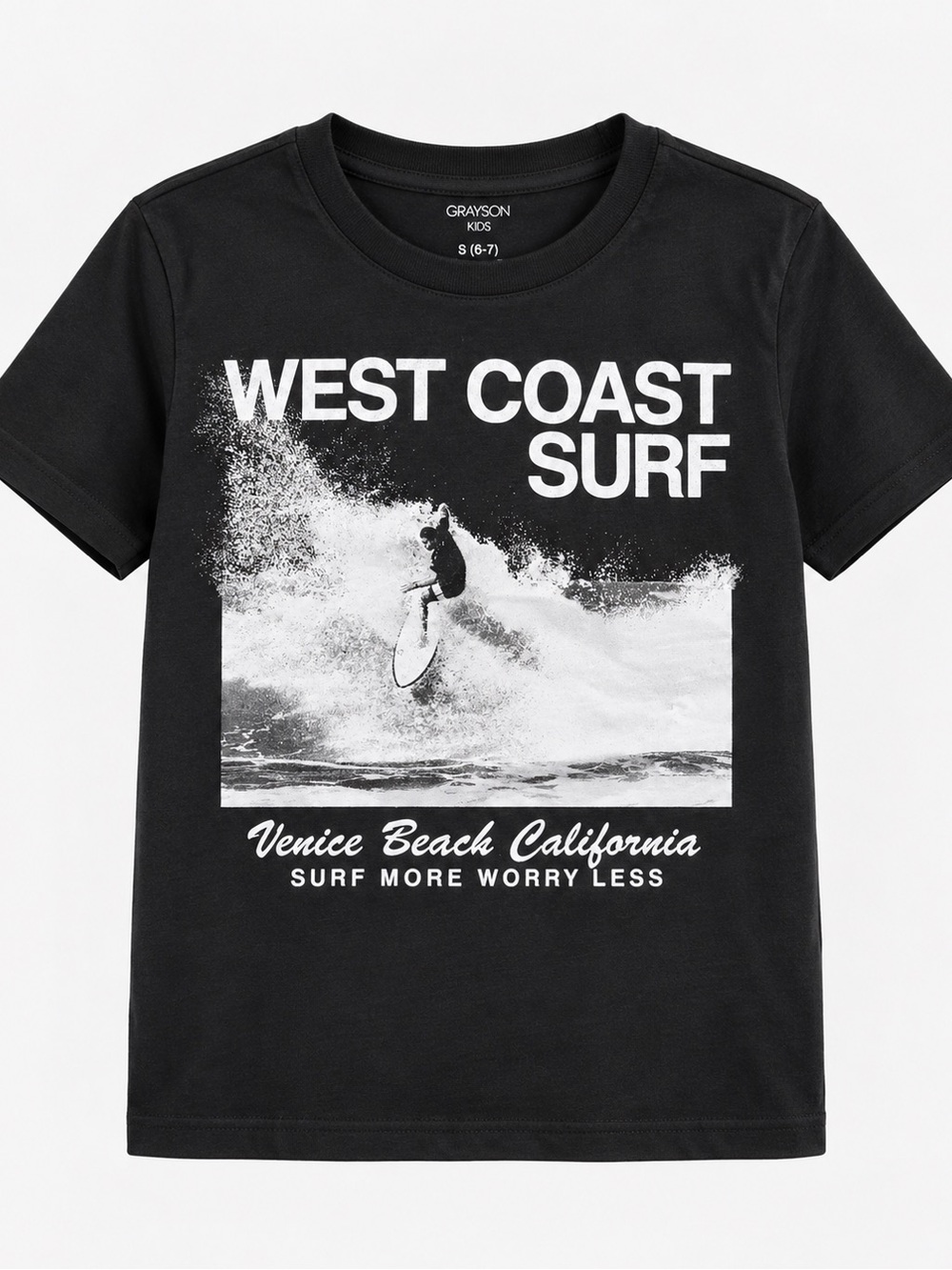 Greyson Dark Grey Tee with White 'West Coast Surf' Photo Graphic